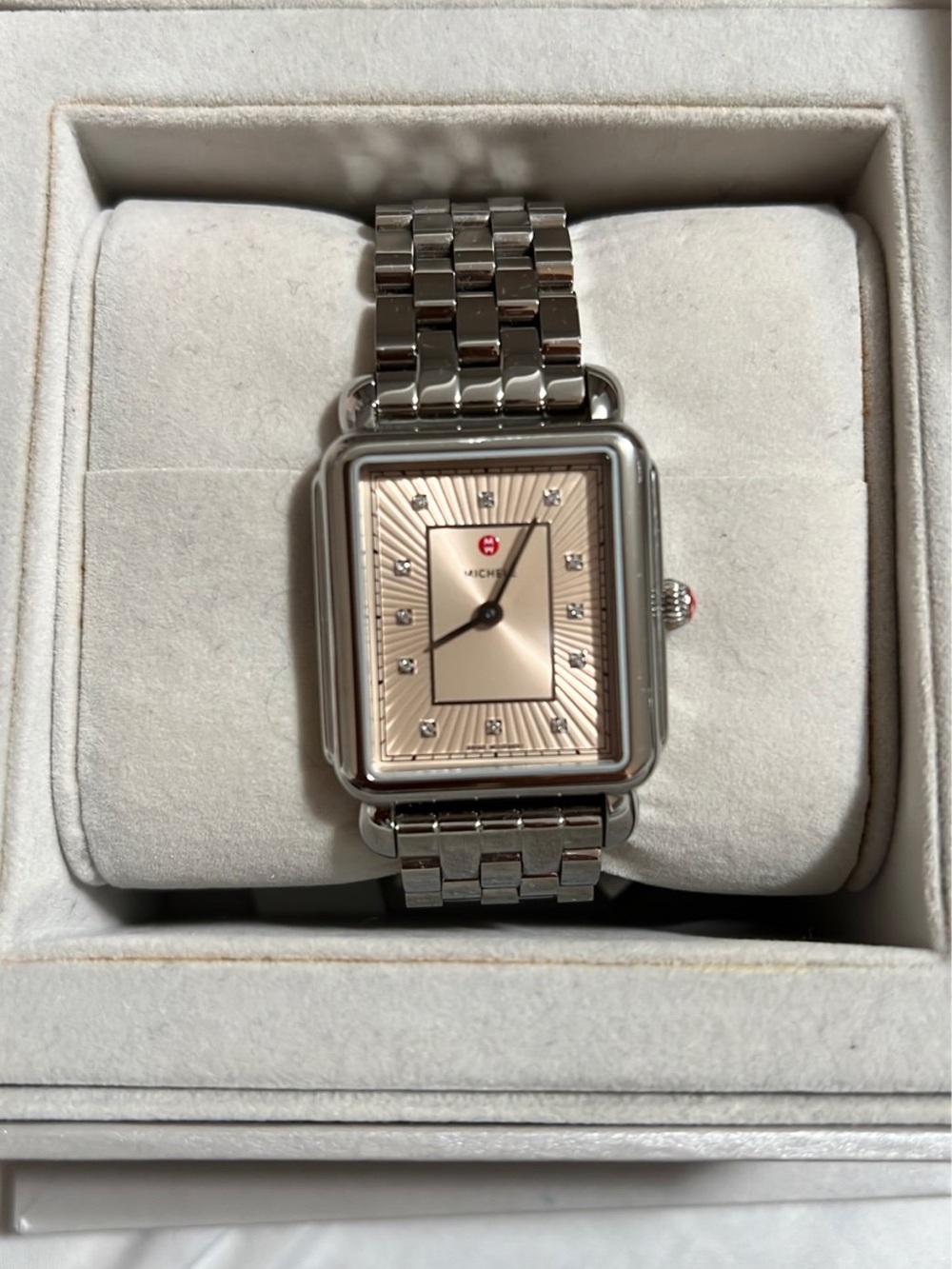 Michele Stainless Steel Square Watch - Champagne Dial & Silver